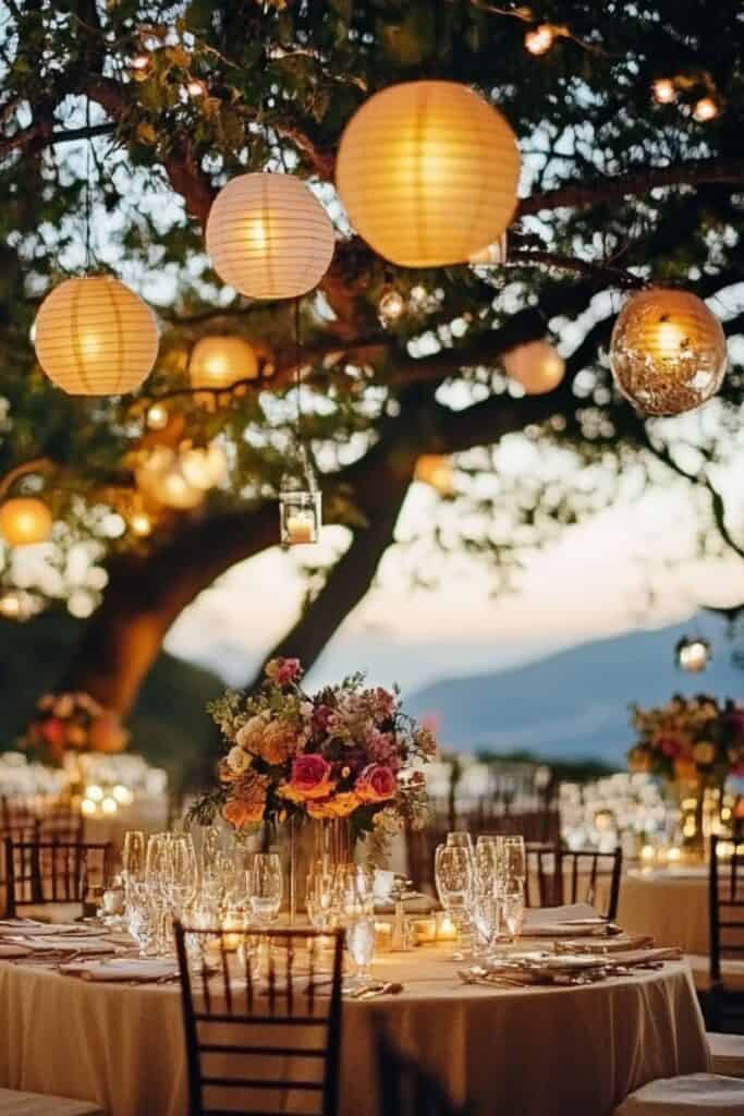 hanging lanterns garden wedding