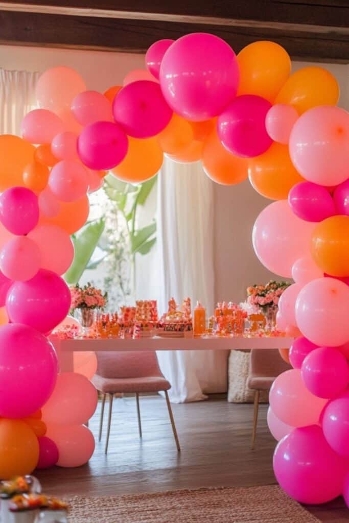 fiesta balloon arch pink and orange 