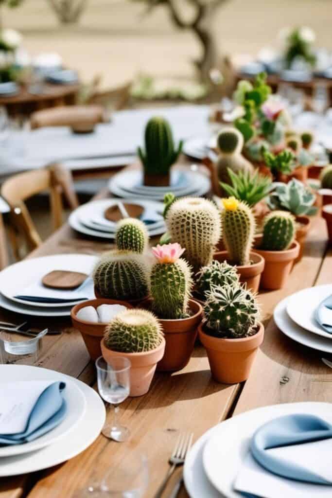 mini cactus table decor for summer wedding