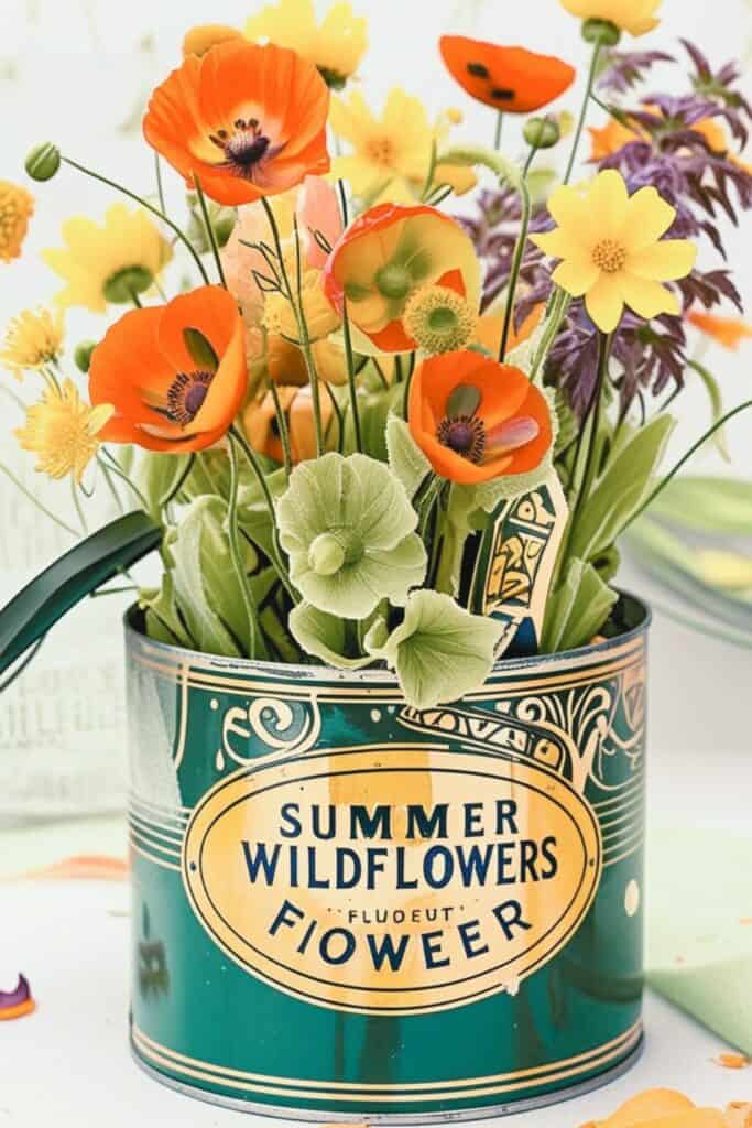 flowers in vintage tins 