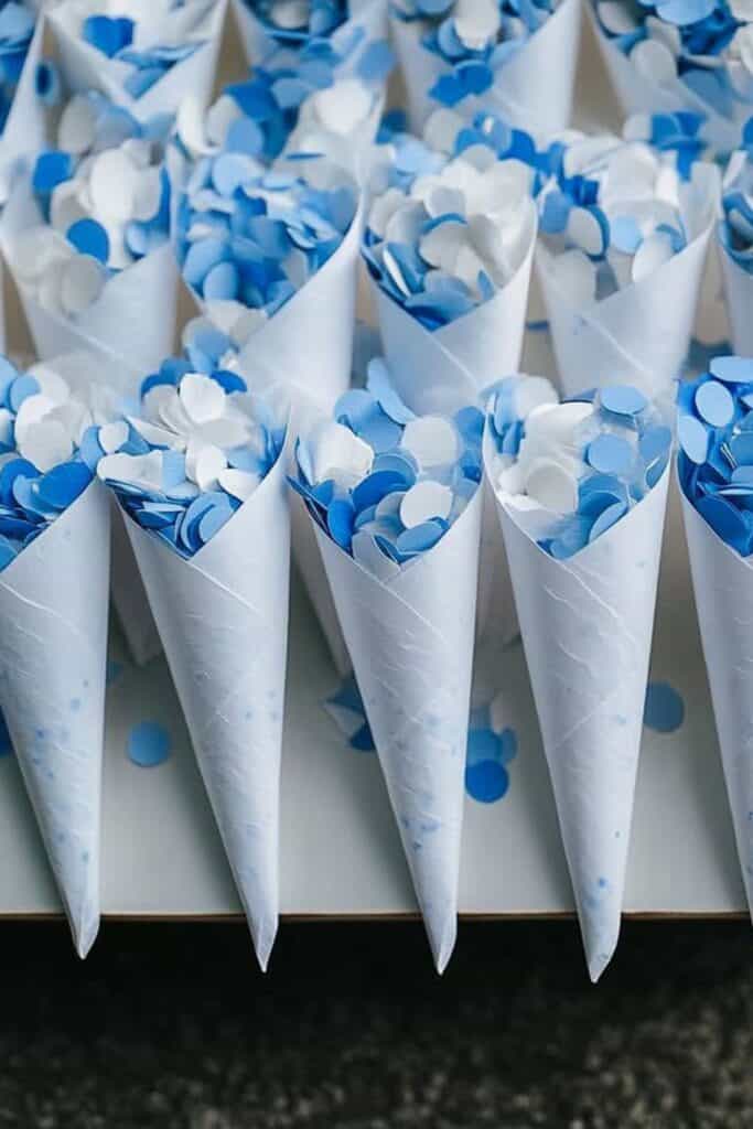 blue and white confetti