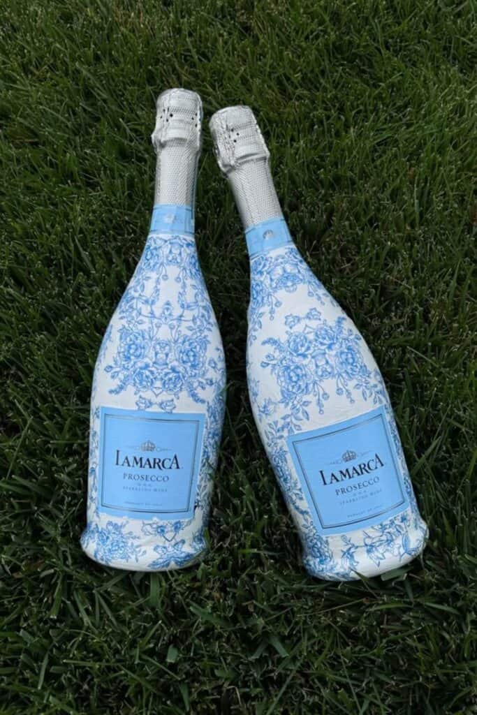 blue and white champagne bottles