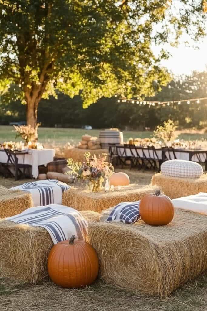 fall bridal shower ideas - hay bales decor