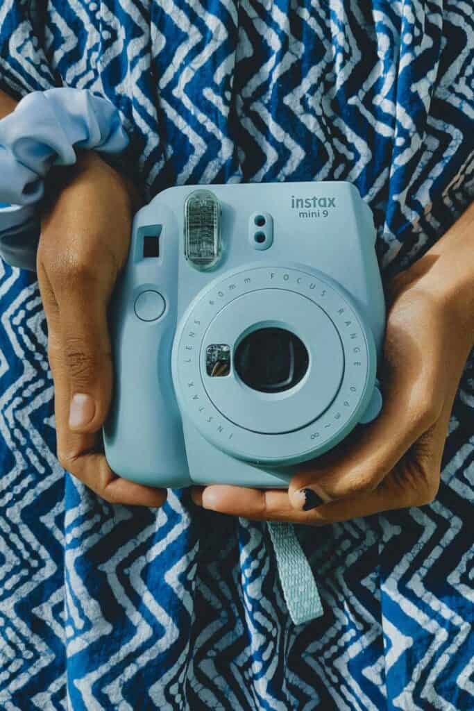 blue polaroid camera guestbook wedding