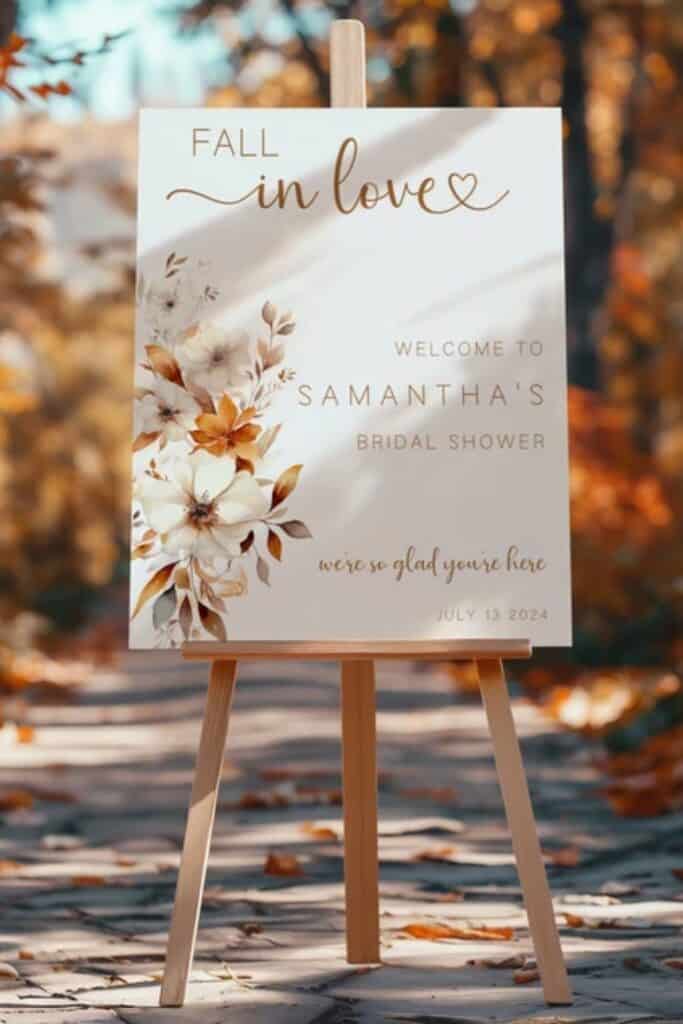 fall in love bridal shower sign