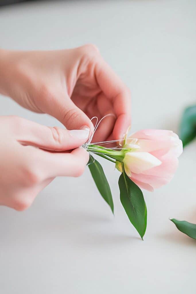 attaching string to flowers