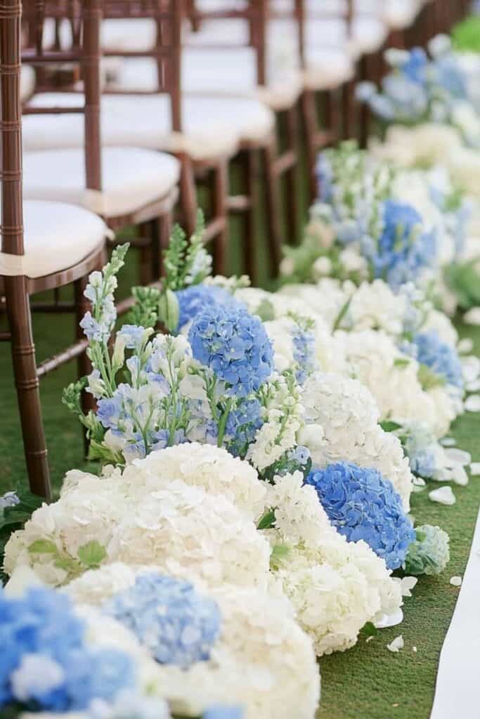 white and blue wedding flowers - dusty blue