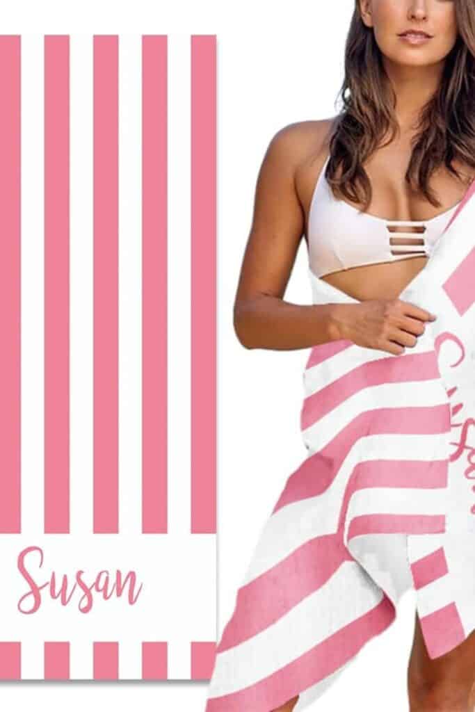 custom towels pink and white striped 