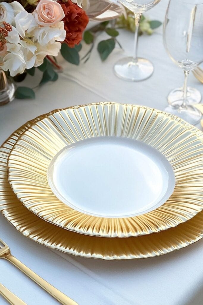 gold ribbed charger plates 