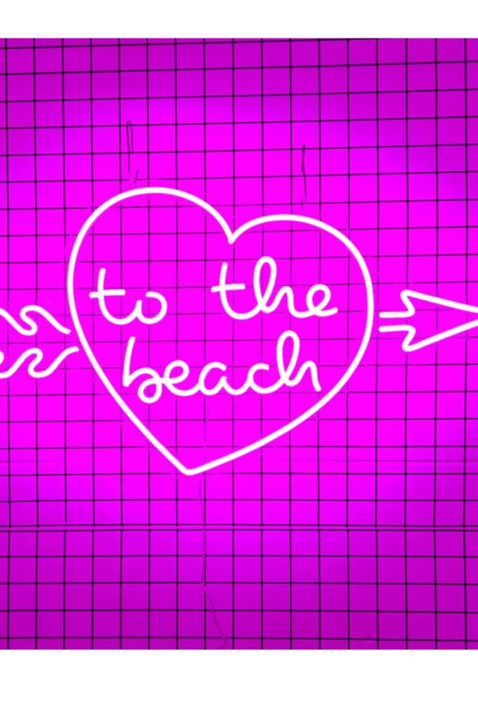 to the beach neon sign - love island bachelorette decor