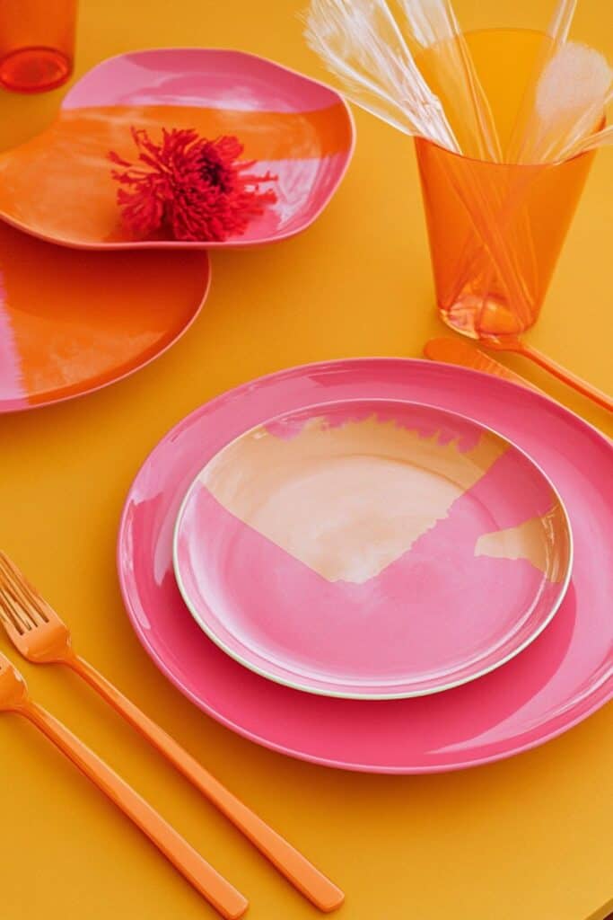 bold pink and orange tableware 