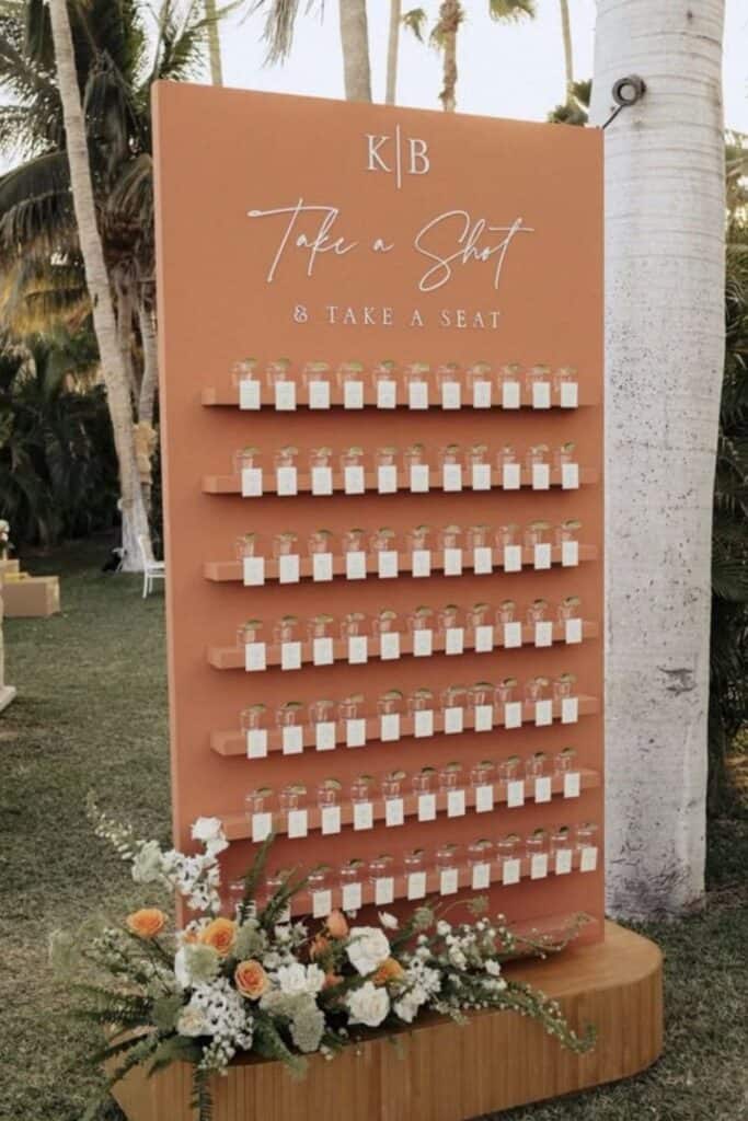 take a shot take a seat wedding sign