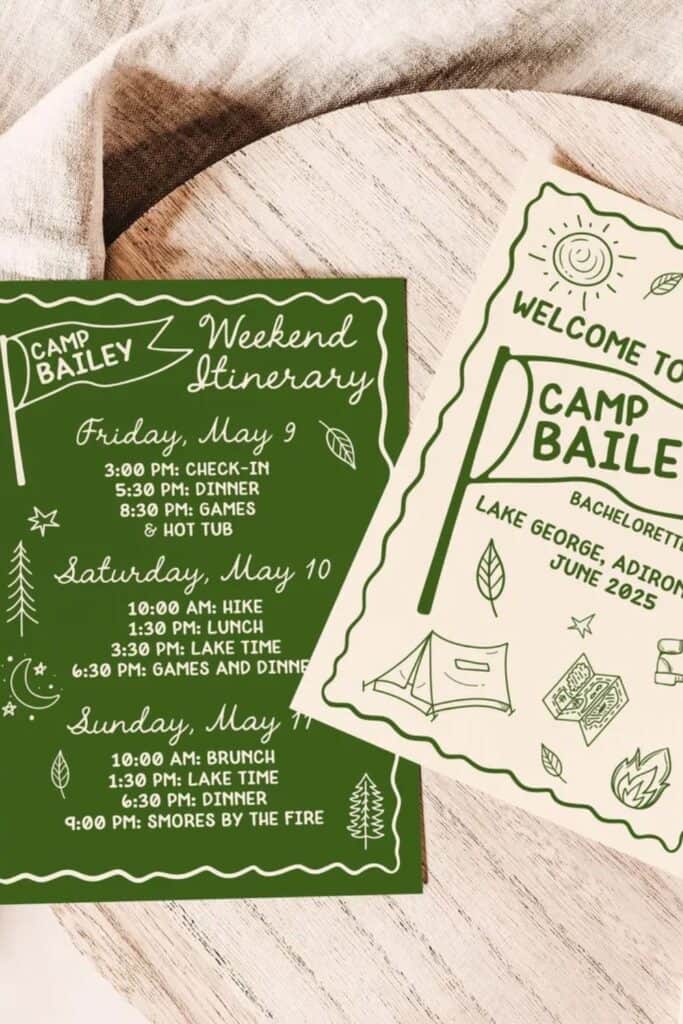 camp wedding itinerary