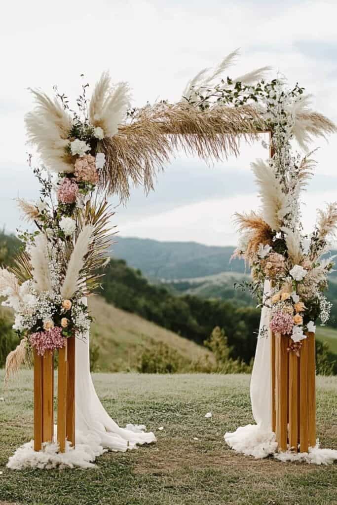 pampas grass wedding ceremony arch