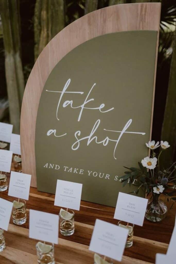 take a shot take a seating wedding sign