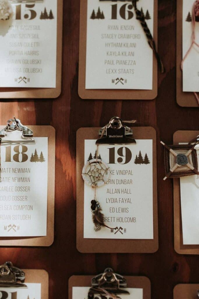 camp wedding seating chart