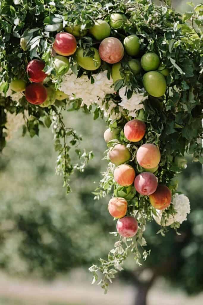 hanging fruit wedding ceremony arch