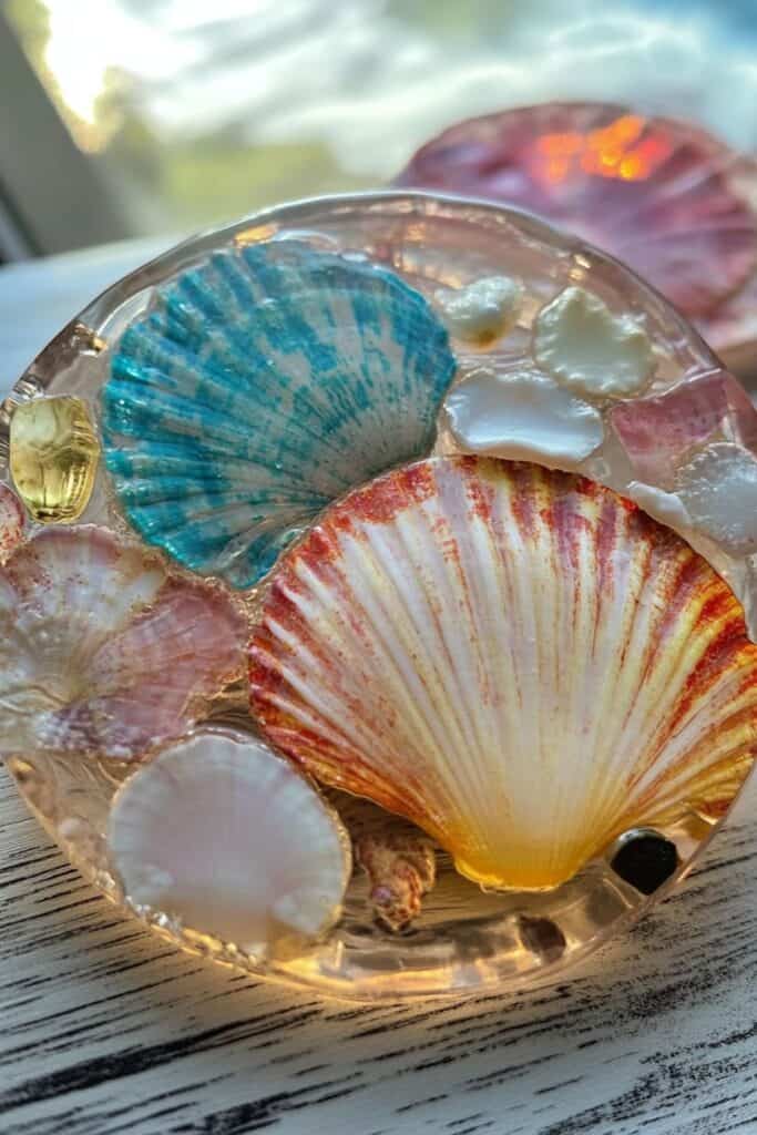 diy resin shell coasters - summer crafts for adults