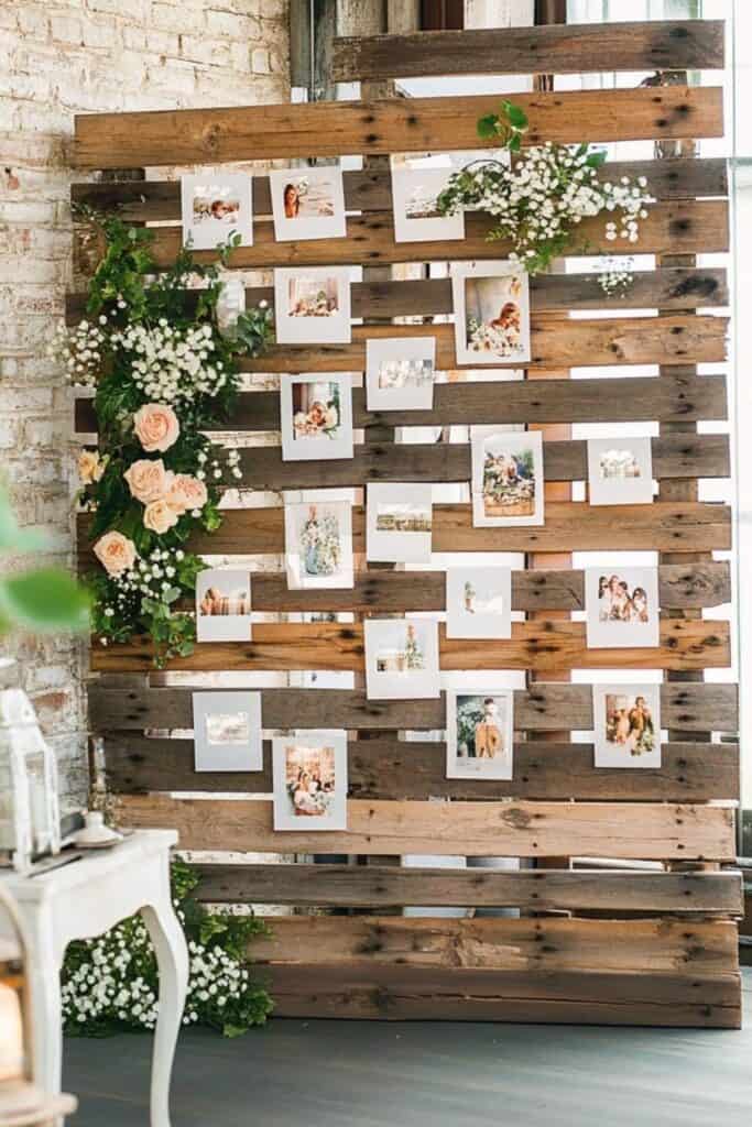 wooden pallet photo wall - fall engagement 