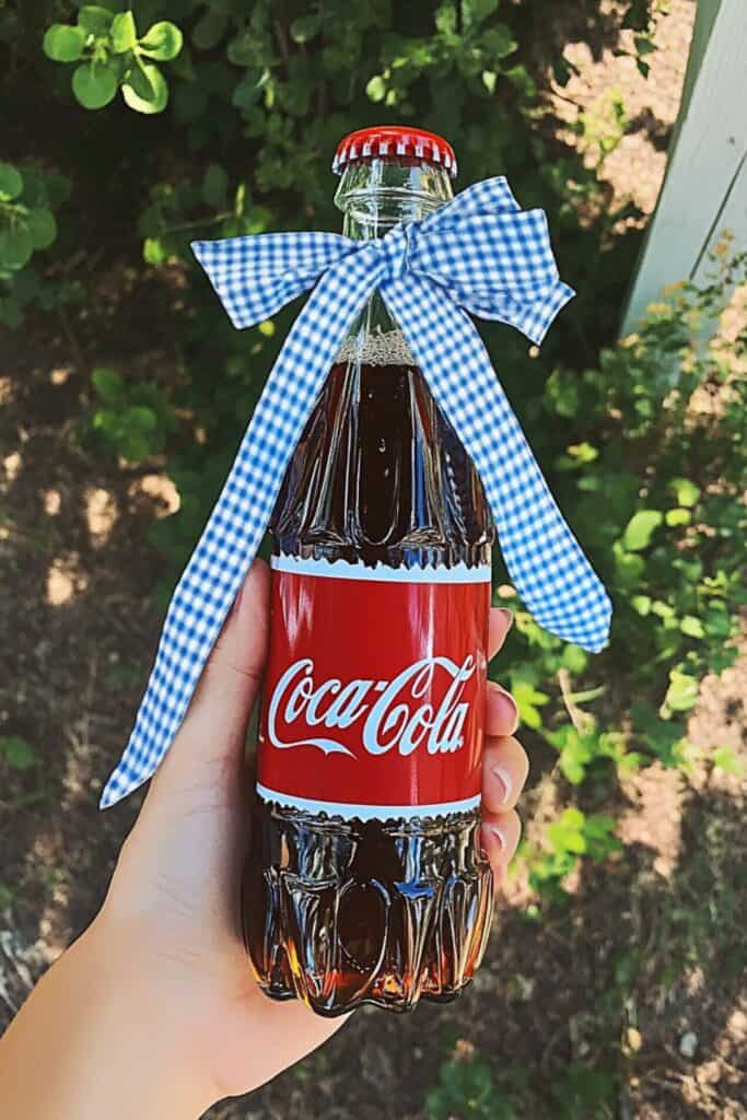 bleu gingham ribbon on cola bottle 