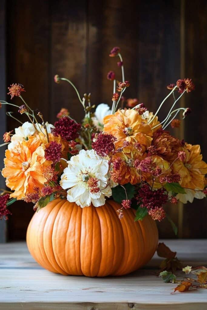pumpkin vases with flowers 